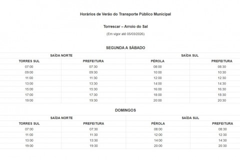 Transporte público de Arroio do Sal volta aos horários de verão nesta segunda-feira (15)
