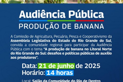 Audiência pública sobre comercialização da fruta será durante a Festa da Banana em Mampituba